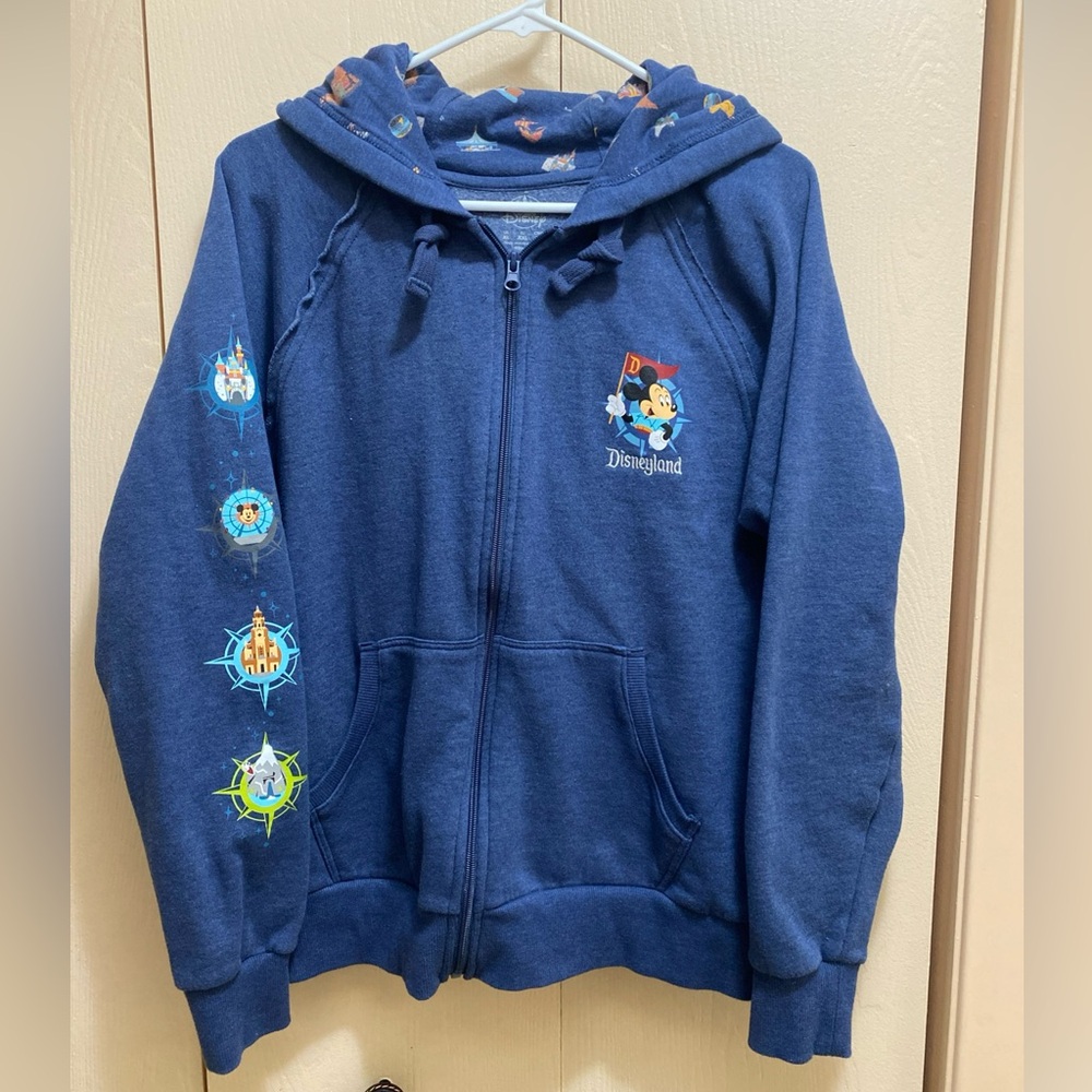 Walt Disney World Map Hoodie XL Sweatshirt Blue Full Zip Double Graphic